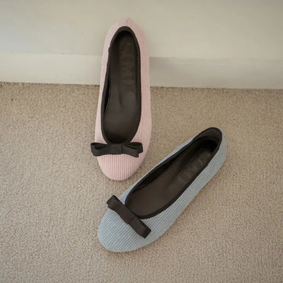 Roben Corduroy Ribbon Flat Shoes 1cm