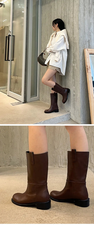 Winter Essential Danetta Simple Basic Mid-calf Boots 4cm