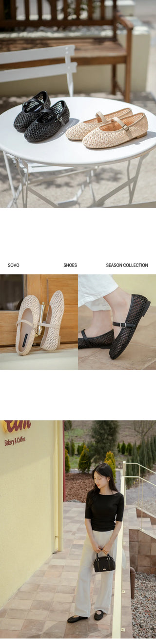 Lea Mesh Mary Jane Flat Shoes 1cm