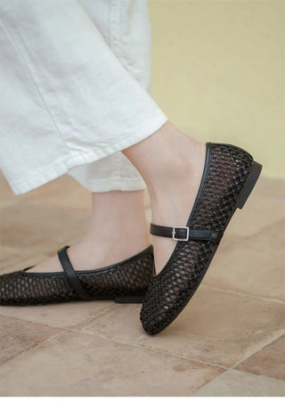 Lea Mesh Mary Jane Flat Shoes 1cm