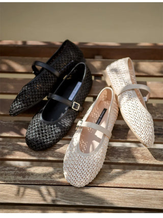 Lea Mesh Mary Jane Flat Shoes 1cm