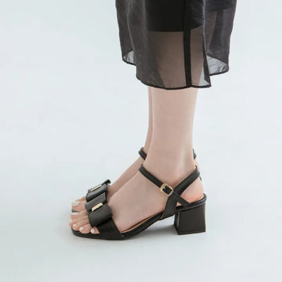 Rib ribbon strap sandals 5cm