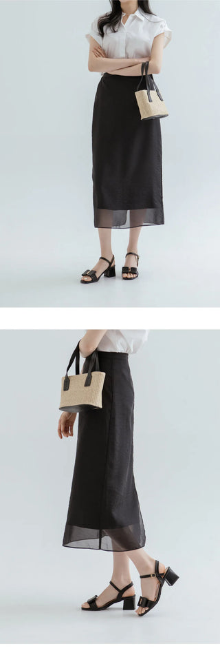 Rib ribbon strap sandals 5cm