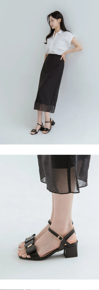 Rib ribbon strap sandals 5cm