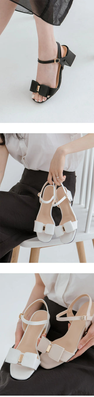 Rib ribbon strap sandals 5cm