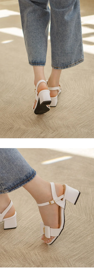 Rib ribbon strap sandals 5cm