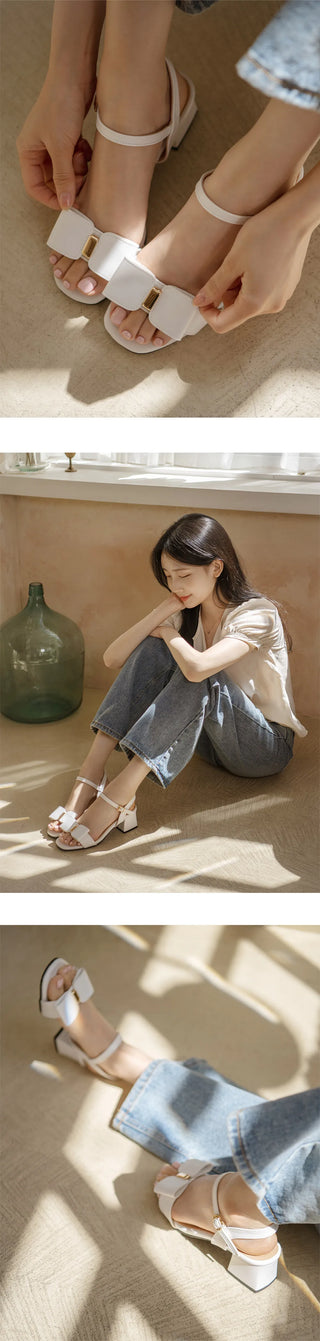 Rib ribbon strap sandals 5cm
