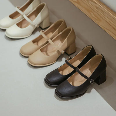 Jewned Cowhide Mary Jane Pumps 6cm