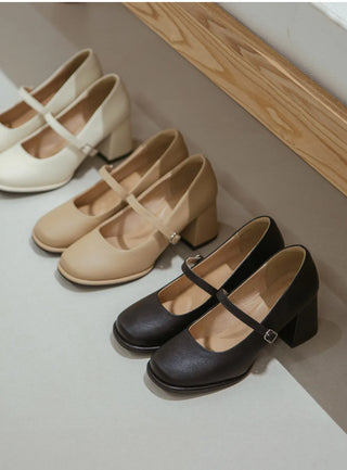 Jewned Cowhide Mary Jane Pumps 6cm