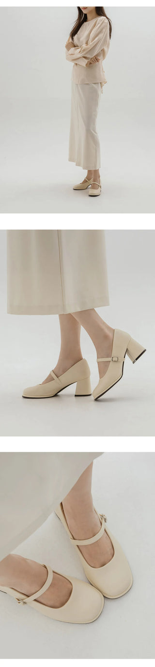 Jewned Cowhide Mary Jane Pumps 6cm
