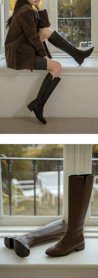 Morse Square Basic Wide Long Boots 4cm