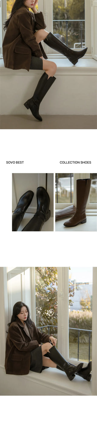 Morse Square Basic Wide Long Boots 4cm