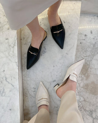 Buniche Cowhide Stiletto Loafers Mules Slippers 4cm