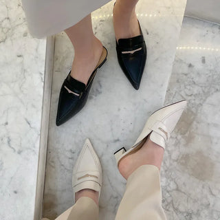 Buniche Cowhide Stiletto Loafers Mules Slippers 4cm