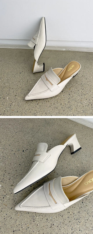 Buniche Cowhide Stiletto Loafers Mules Slippers 4cm