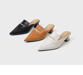 Buniche Cowhide Stiletto Loafers Mules Slippers 4cm