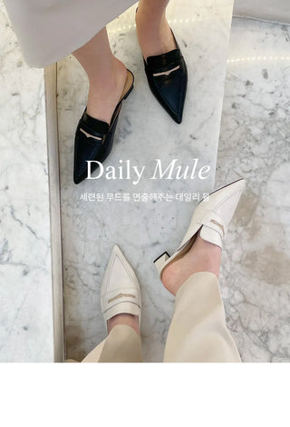 Buniche Cowhide Stiletto Loafers Mules Slippers 4cm