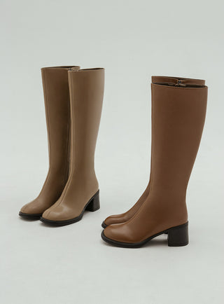 Lensiz Round-toe Mid-heel Long Boots 6cm
