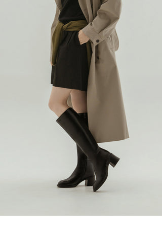 Lensiz Round-toe Mid-heel Long Boots 6cm