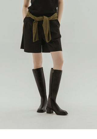 Lensiz Round-toe Mid-heel Long Boots 6cm