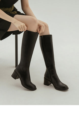 Lensiz Round-toe Mid-heel Long Boots 6cm