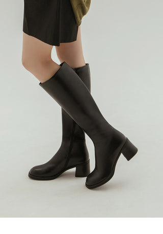 Lensiz Round-toe Mid-heel Long Boots 6cm