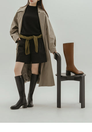 Lensiz Round-toe Mid-heel Long Boots 6cm