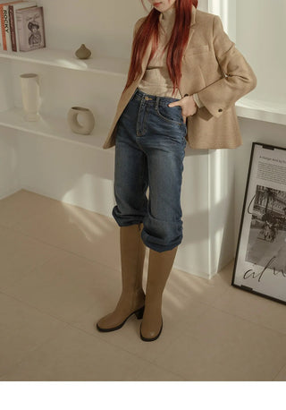 Lensiz Round-toe Mid-heel Long Boots 6cm