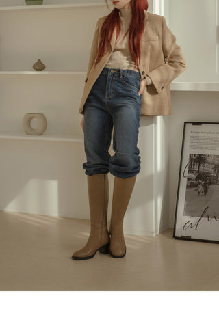 Lensiz Round-toe Mid-heel Long Boots 6cm