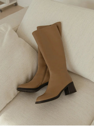 Lensiz Round-toe Mid-heel Long Boots 6cm