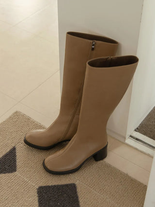 Lensiz Round-toe Mid-heel Long Boots 6cm