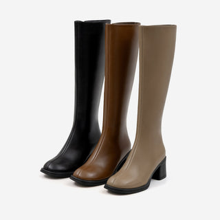 Lensiz Round-toe Mid-heel Long Boots 6cm