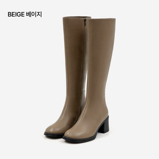 Lensiz Round-toe Mid-heel Long Boots 6cm