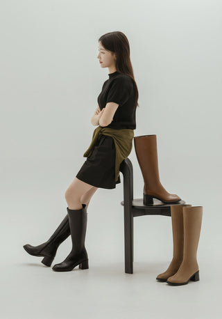Lensiz Round-toe Mid-heel Long Boots 6cm
