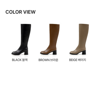 Lensiz Round-toe Mid-heel Long Boots 6cm