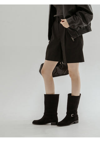 Krit Suede Flats Mid-calf Boots 3cm