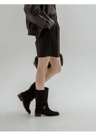 Krit Suede Flats Mid-calf Boots 3cm