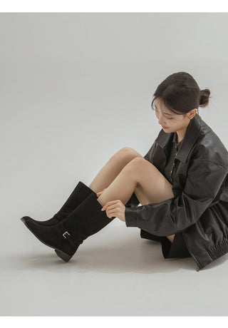 Krit Suede Flats Mid-calf Boots 3cm