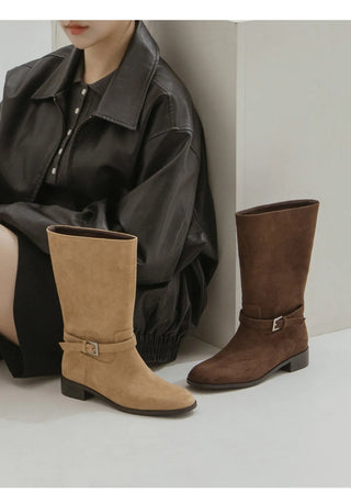Krit Suede Flats Mid-calf Boots 3cm