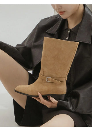 Krit Suede Flats Mid-calf Boots 3cm