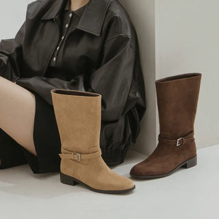 Krit Suede Flats Mid-calf Boots 3cm