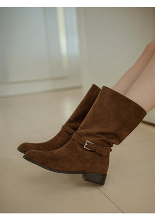 Krit Suede Flats Mid-calf Boots 3cm