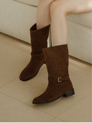 Krit Suede Flats Mid-calf Boots 3cm