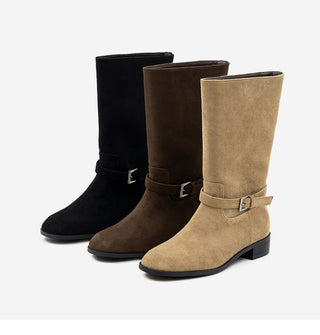 Krit Suede Flats Mid-calf Boots 3cm