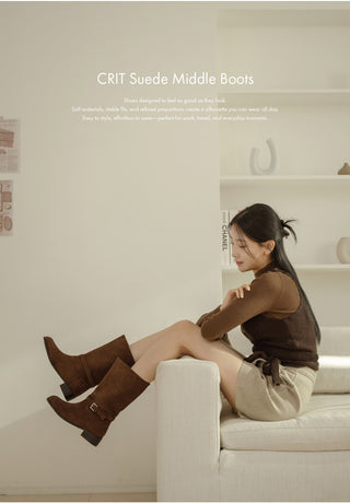 Krit Suede Flats Mid-calf Boots 3cm