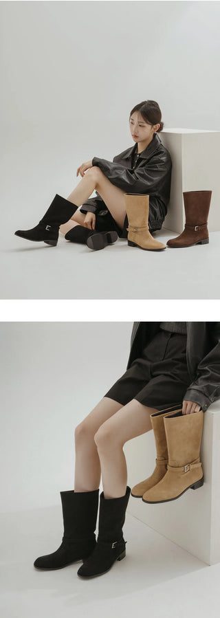 Krit Suede Flats Mid-calf Boots 3cm
