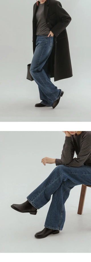 Button round-toe flats short boots 3cm