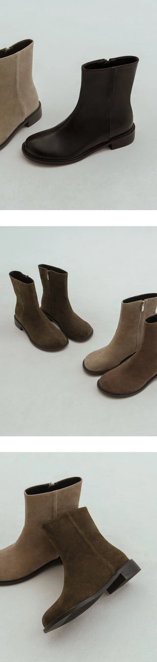Button round-toe flats short boots 3cm