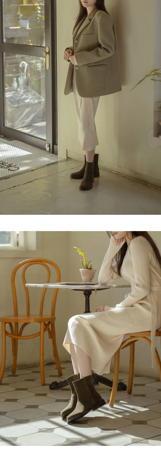 Button round-toe flats short boots 3cm
