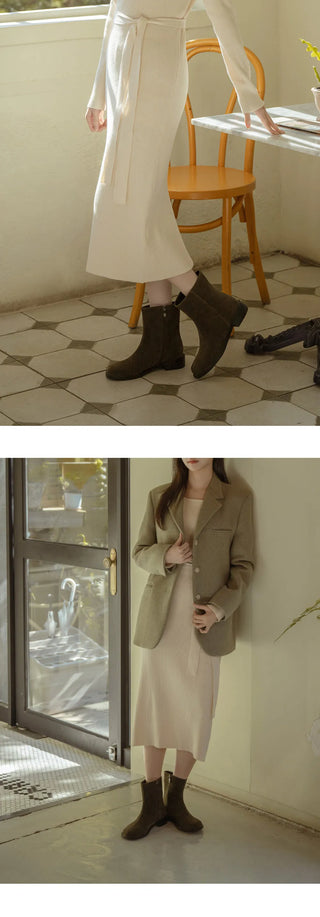 Button round-toe flats short boots 3cm